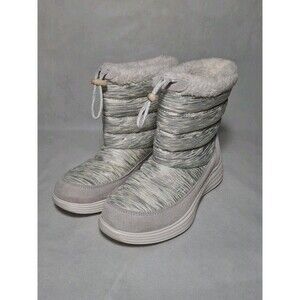 Skechers Halo Glory Slip on Winter Boots Womens 8 Off White Fuzzy Cozy